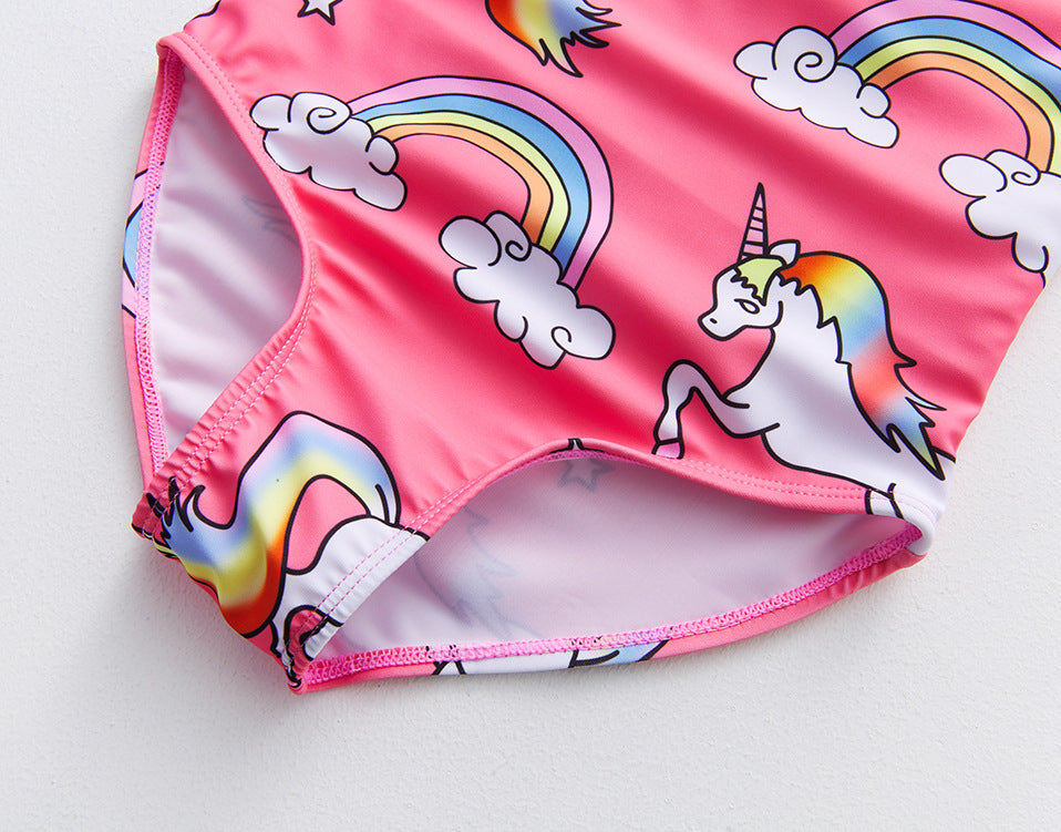 GIRLS SWIMSUIT WITH UNICORNS CLOSE UP BOTTOM SIDE