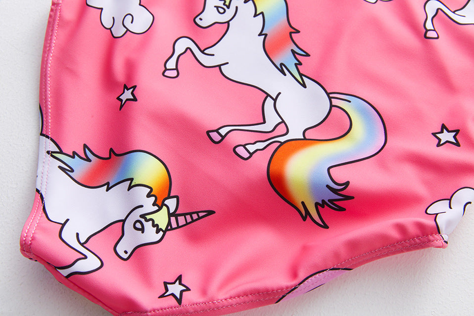 GIRLS SWIMSUIT WITH UNICORNS CLOSE UP BOTTOM SIDE