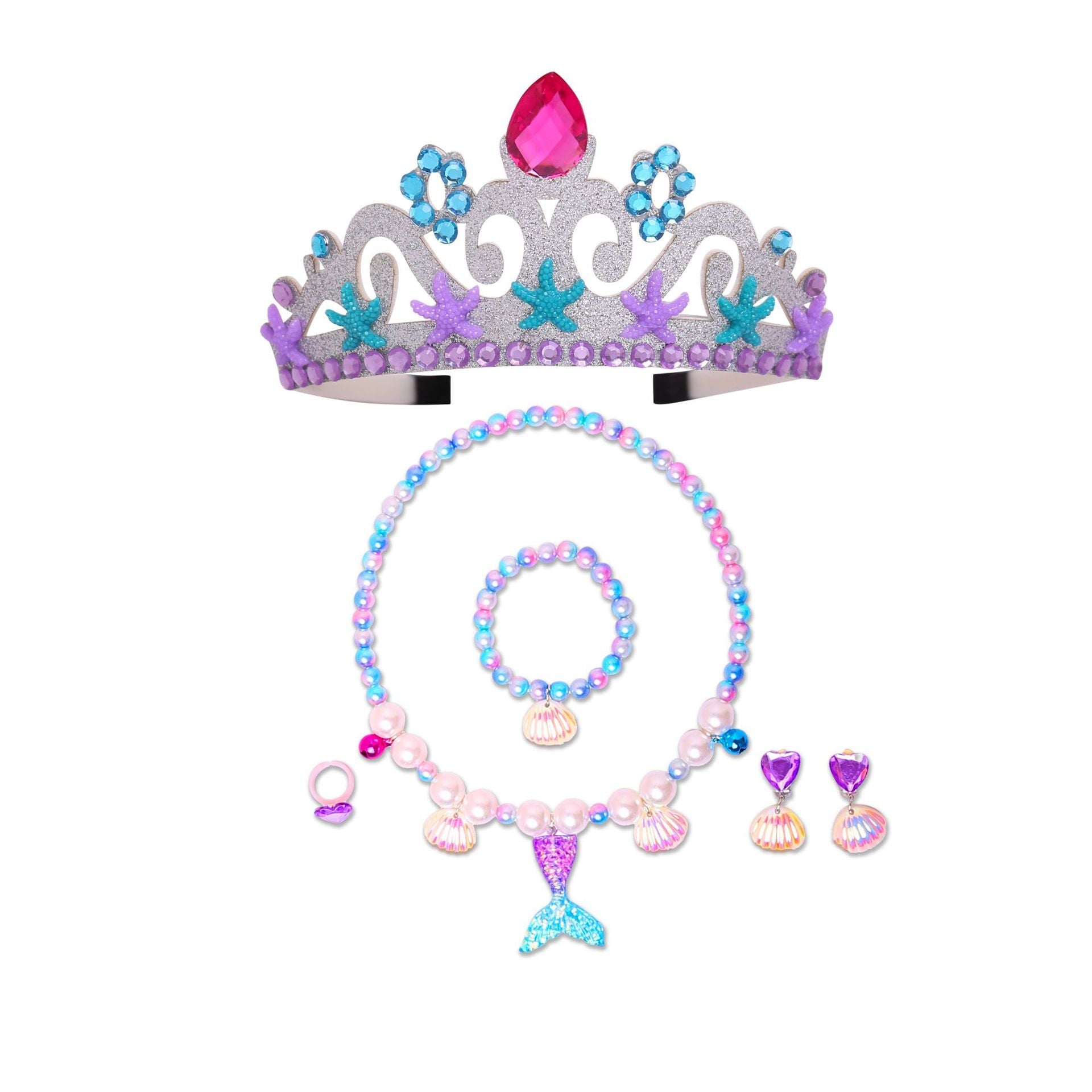 MERMAID JEWELRY SET WITH NECKLACE - EARRINGS - RING - BRACELET - CROWN - 12425