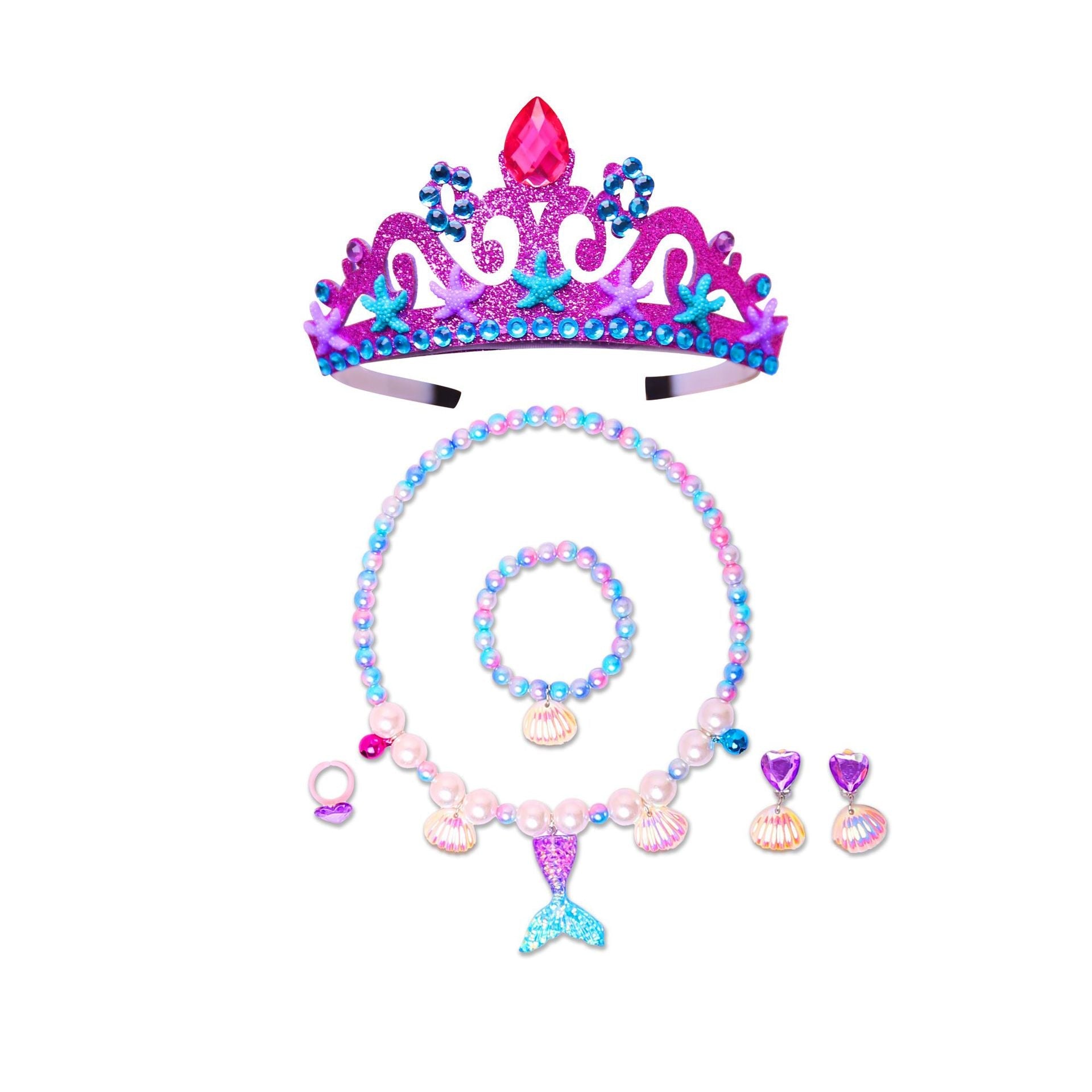 MERMAID JEWELRY SET WITH NECKLACE - EARRINGS - RING - BRACELET - CROWN - 12423