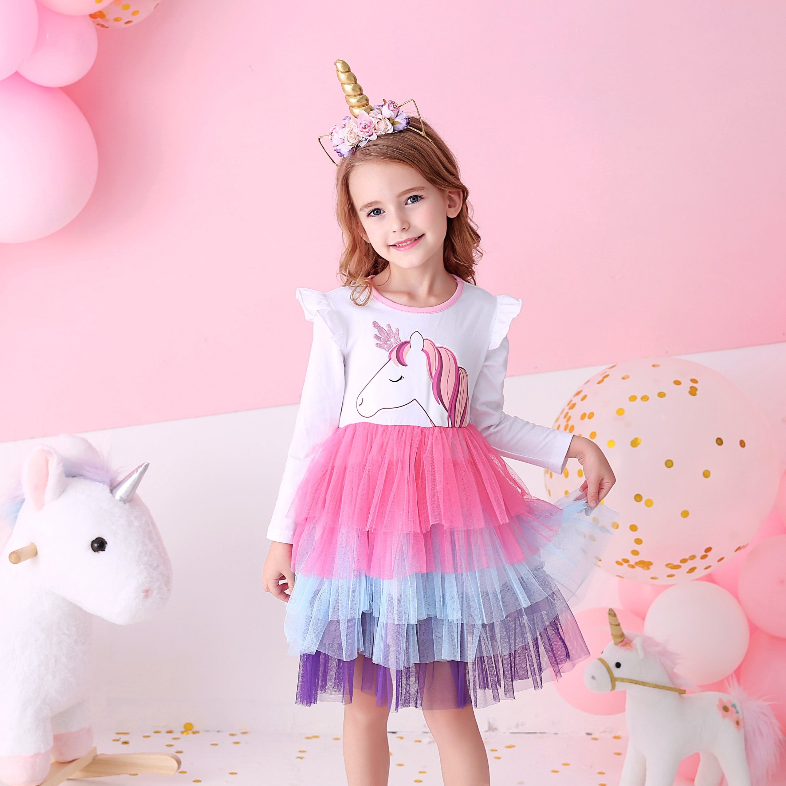 LONG SLEEVED DRESS WITH UNICORN - 10800