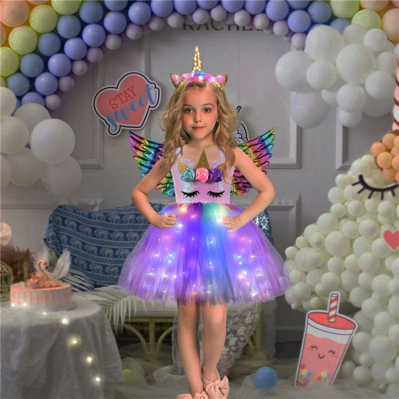 UNICORN DRESS WITH LIGHTS AND WINGS WITH UNICORN HEADPIECE FOR GIRLS - 11946