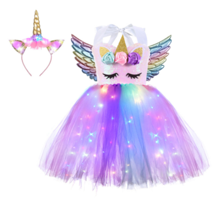 UNICORN DRESS WITH LIGHTS AND WINGS WITH UNICORN HEADPIECE FOR GIRLS - 11946