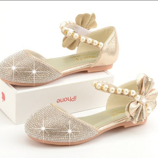 GOLD SHOES WITH SPARKLING RHINESTONES FOR GIRLS