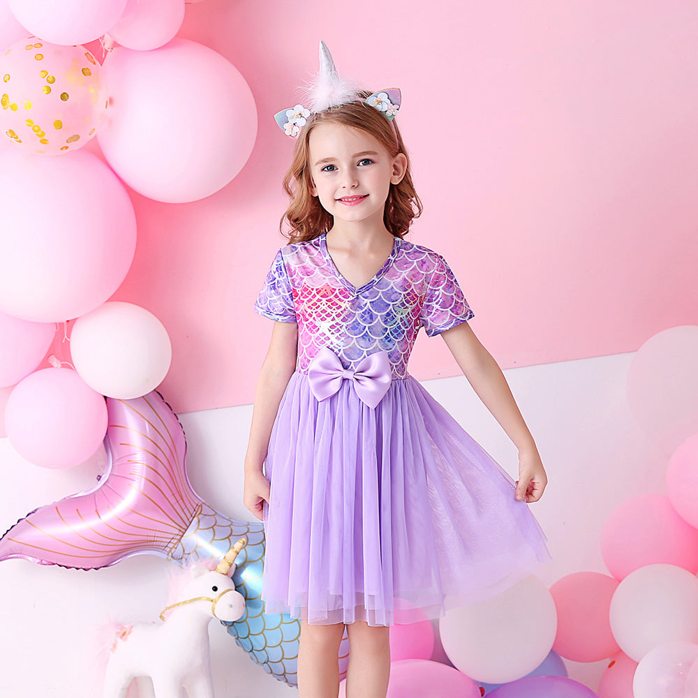SHORT SLEEVED MERMAID PATTERN DRESS - 10040