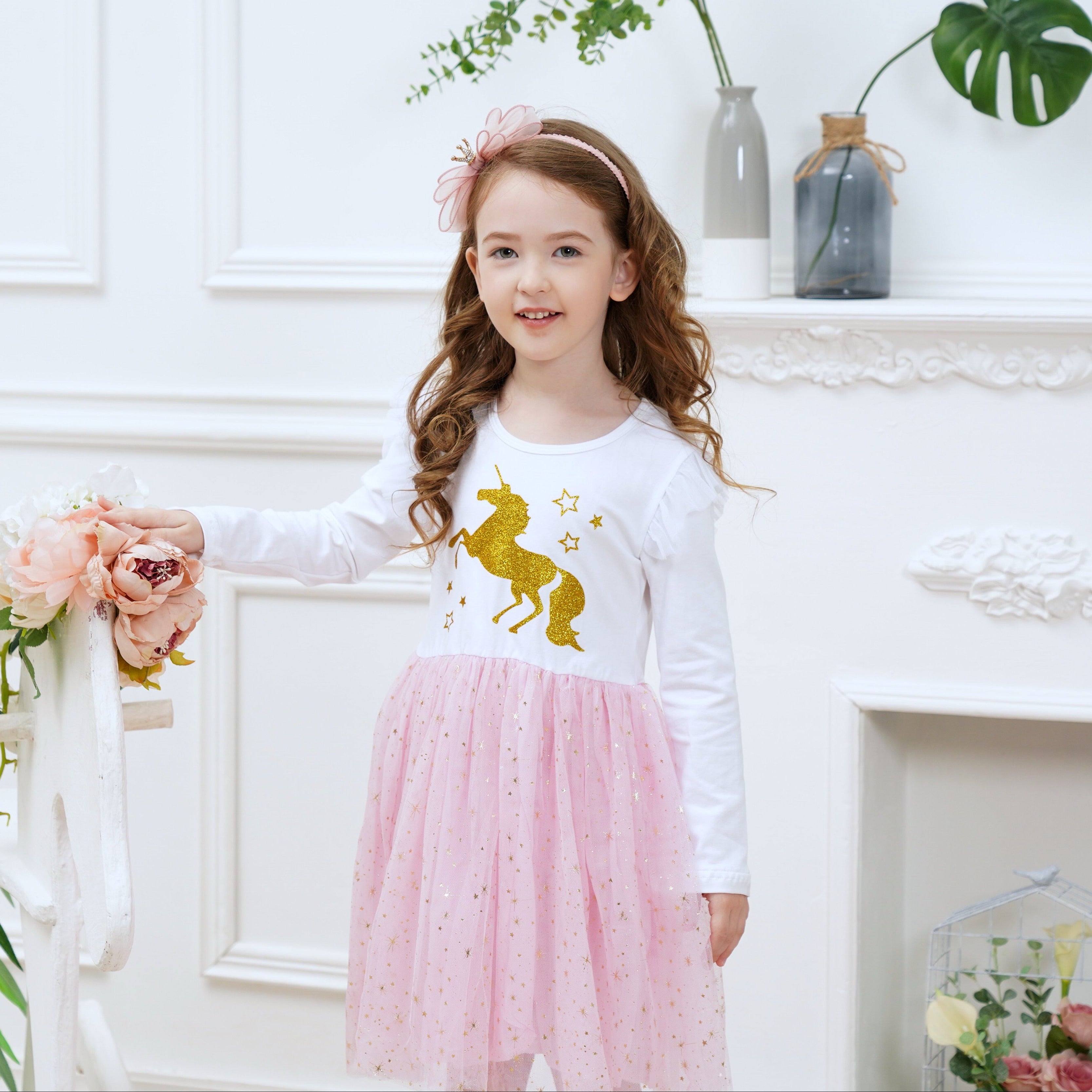 LONG SLEEVED DRESS WITH UNICORN - 10803