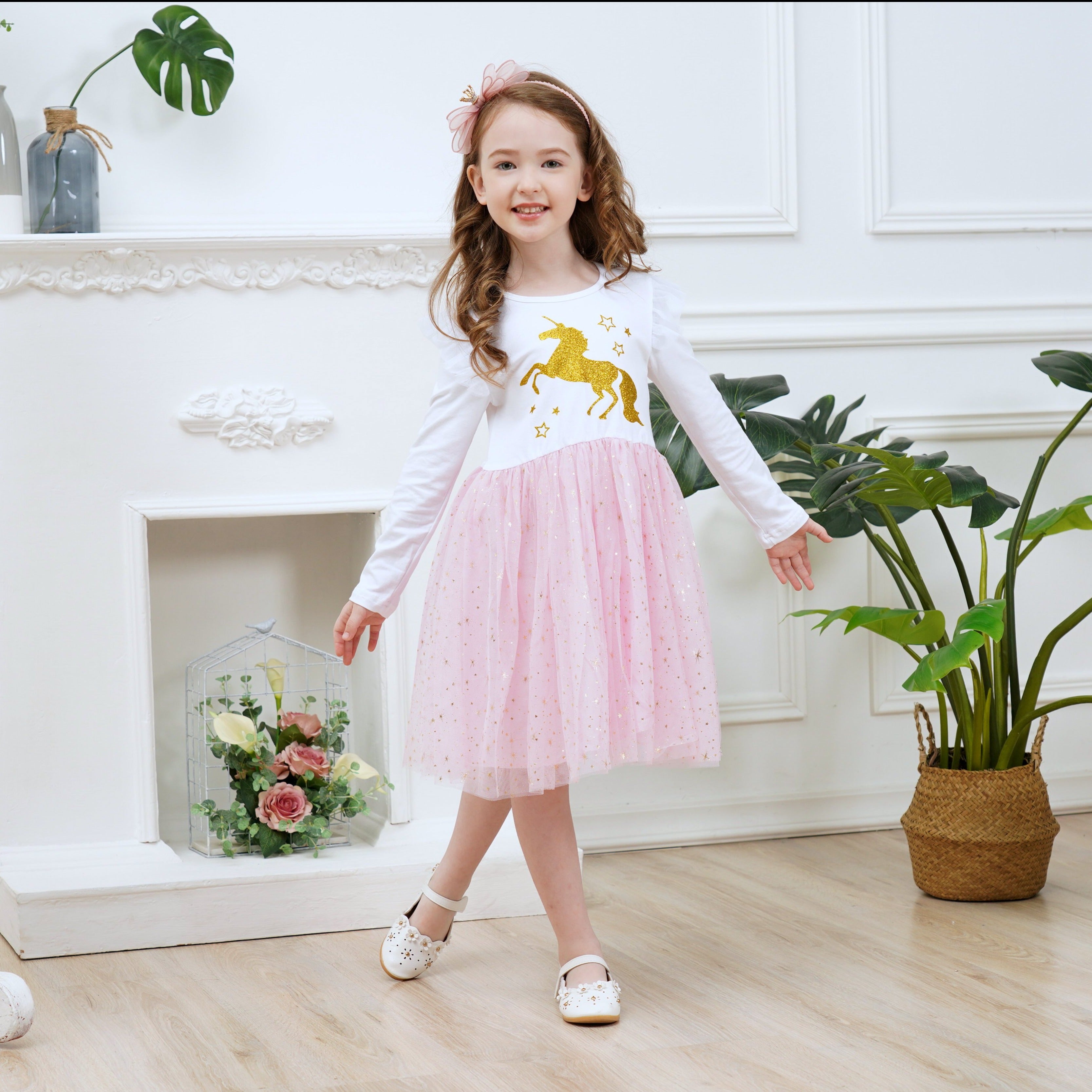 LONG SLEEVED DRESS WITH UNICORN - 10803
