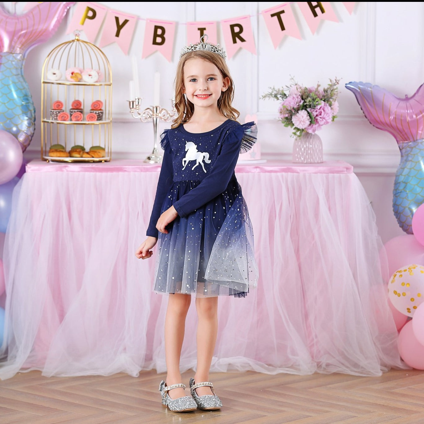LONG SLEEVED DRESS WITH UNICORN - 10802