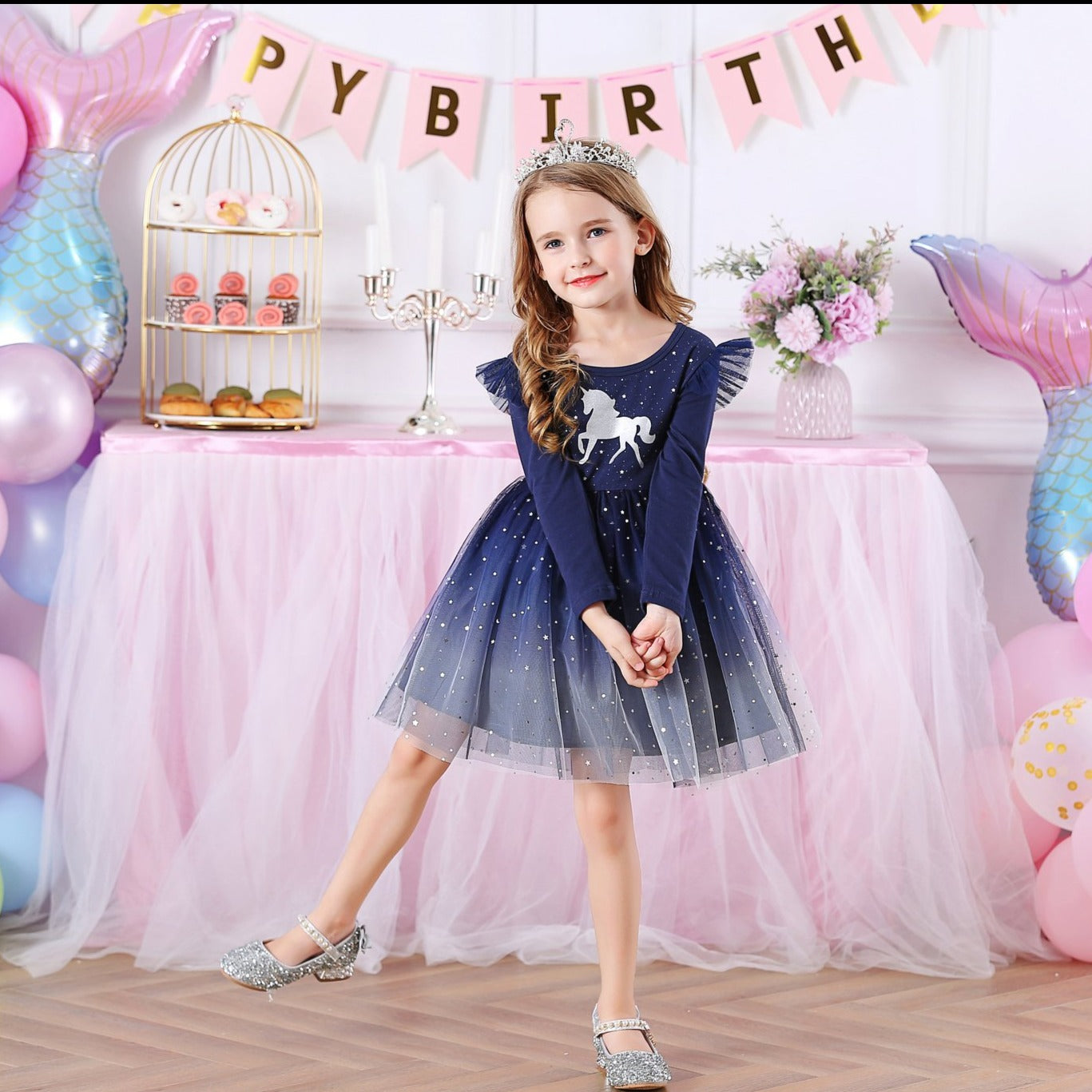 LONG SLEEVED DRESS WITH UNICORN - 10802