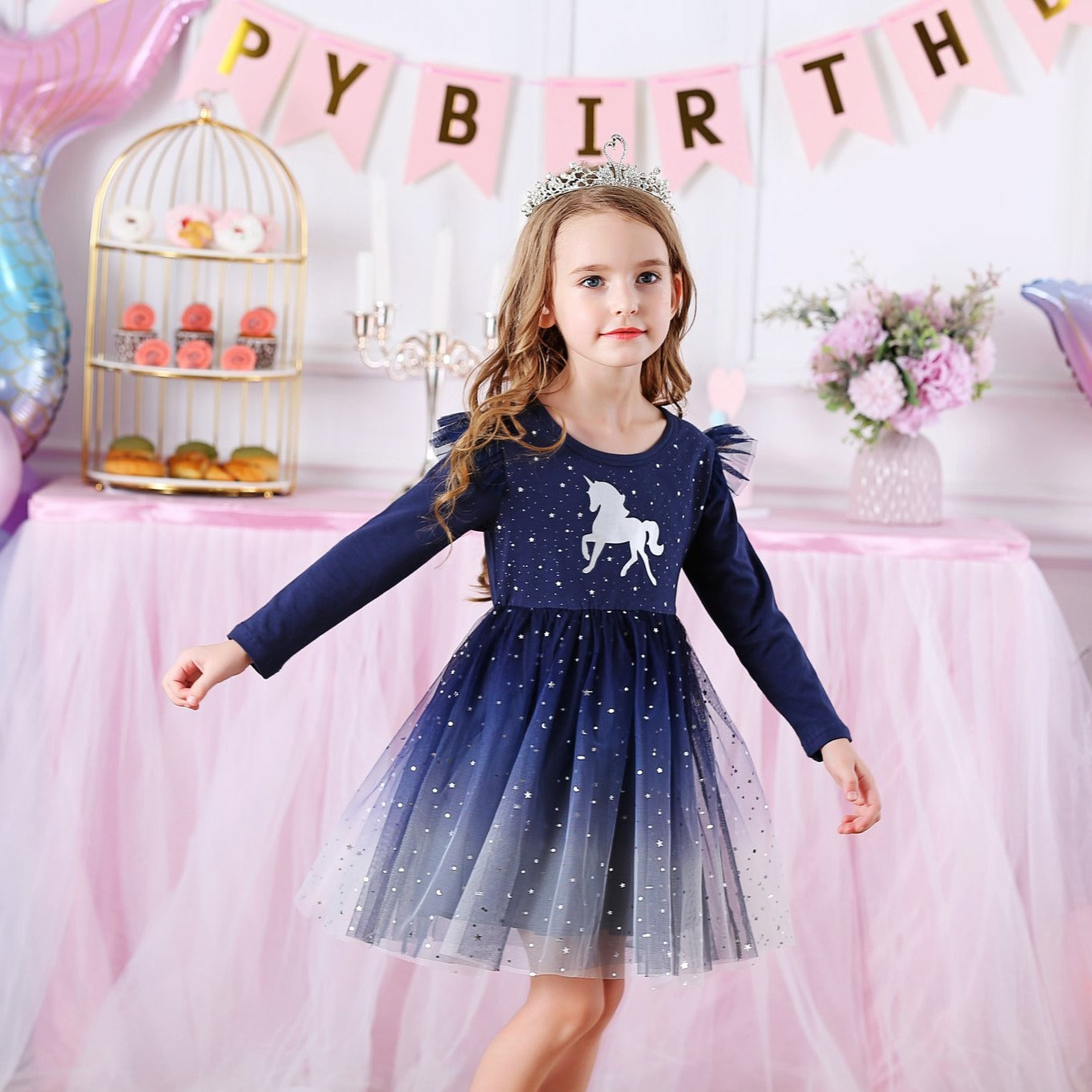 LONG SLEEVED DRESS WITH UNICORN - 10802