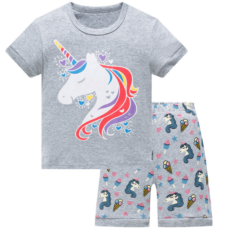 SHORT SLEEVED SUMMER PAJAMAS WITH UNICORN FOR GIRLS - 10233