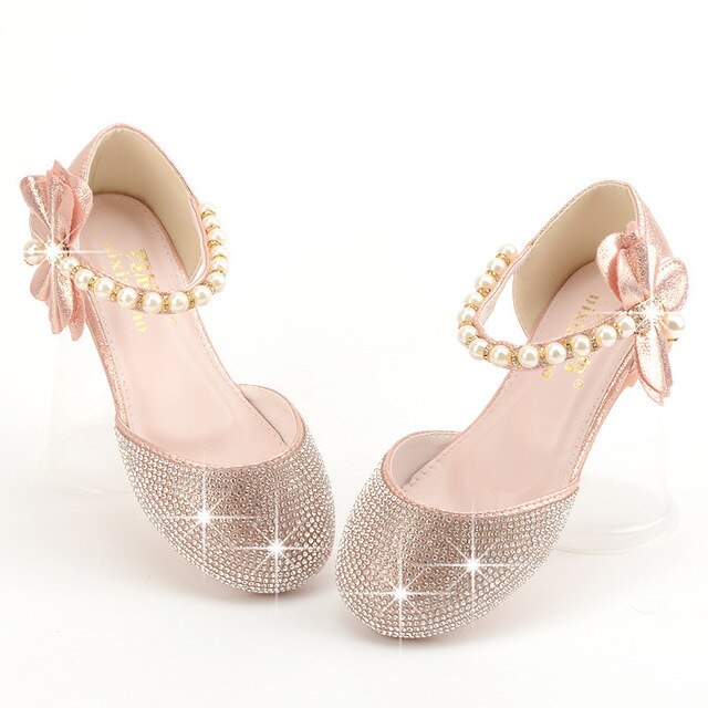 ROSE PINK SHOES WITH SPARKLING RHINESTONES FOR GIRLS - 11646