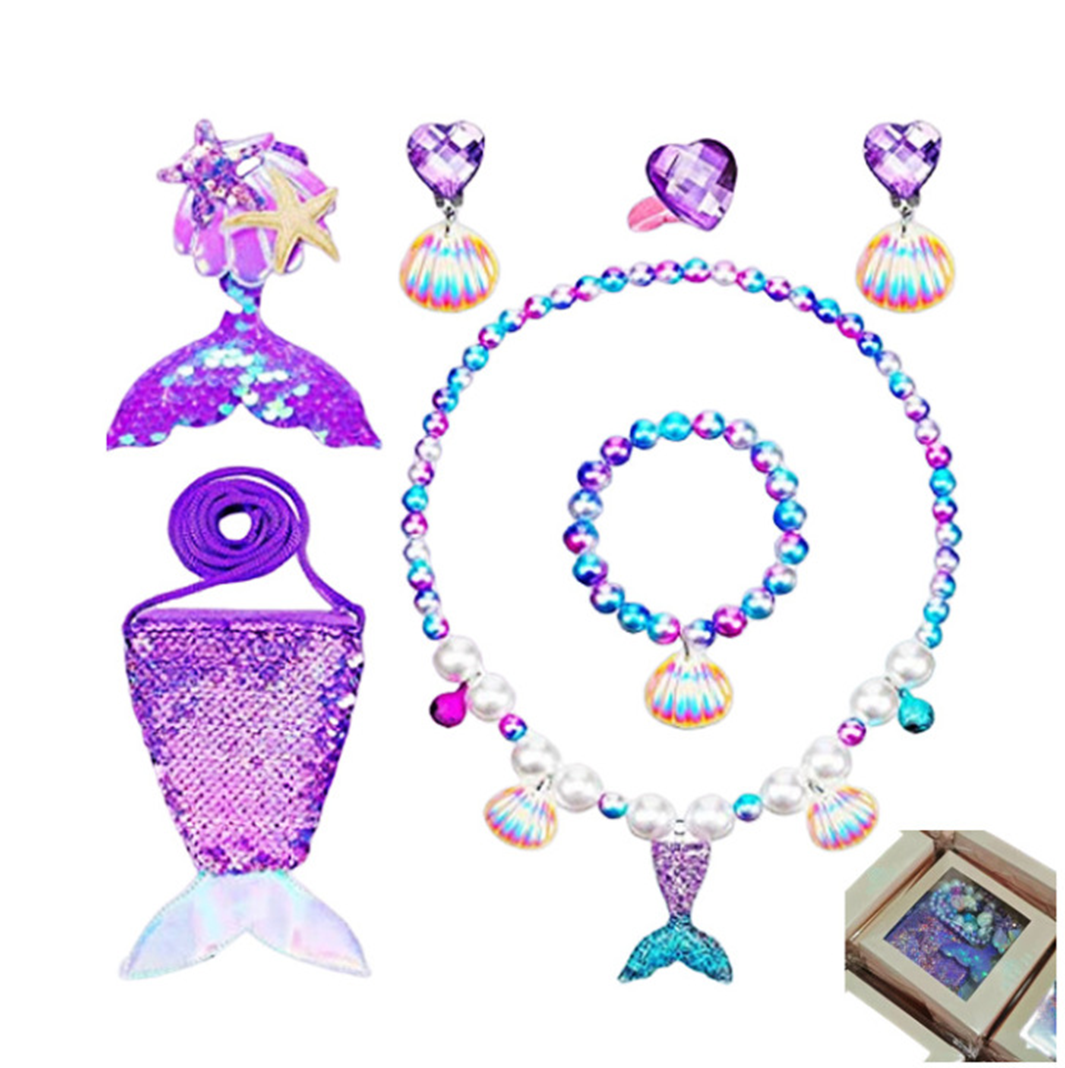 MERMAID JEWELRY SET - NECKLACE - EARRINGS - RING - BRACELET - BOW - PURSE - 11971