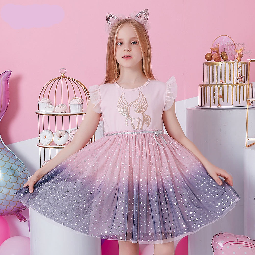 SHORT SLEEVED UNICORN DRESS - 10042