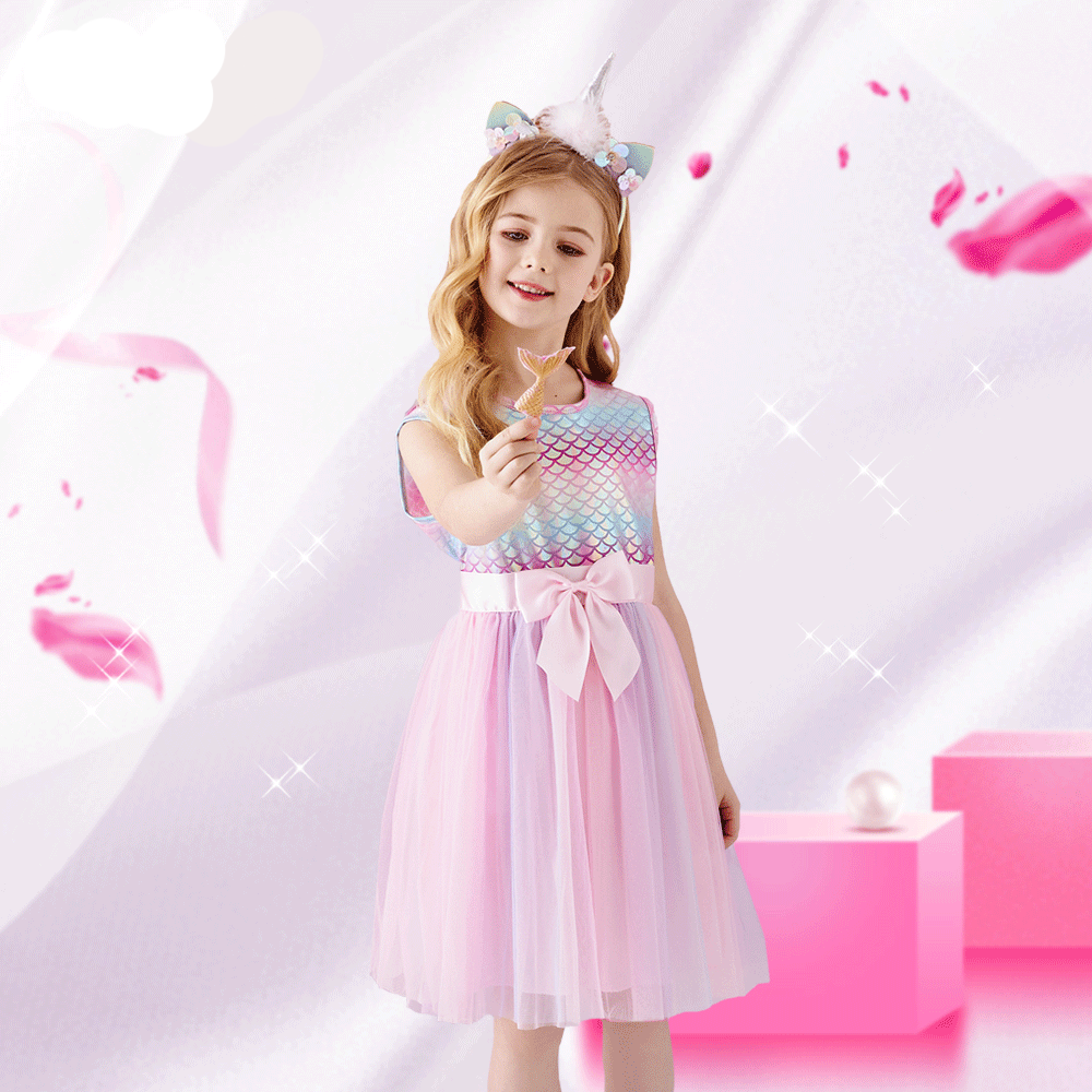 SHORT SLEEVED MERMAID PATTERN DRESS - 10039