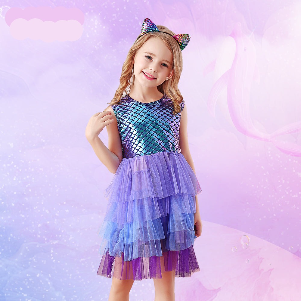 SHORT SLEEVED MERMAID PATTERN DRESS - 10041