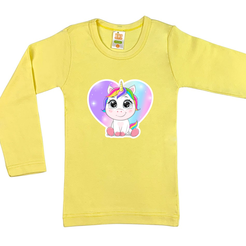 LONG SLEEVED BLOUSE WITH UNICORN FOR GIRLS - YELLOW