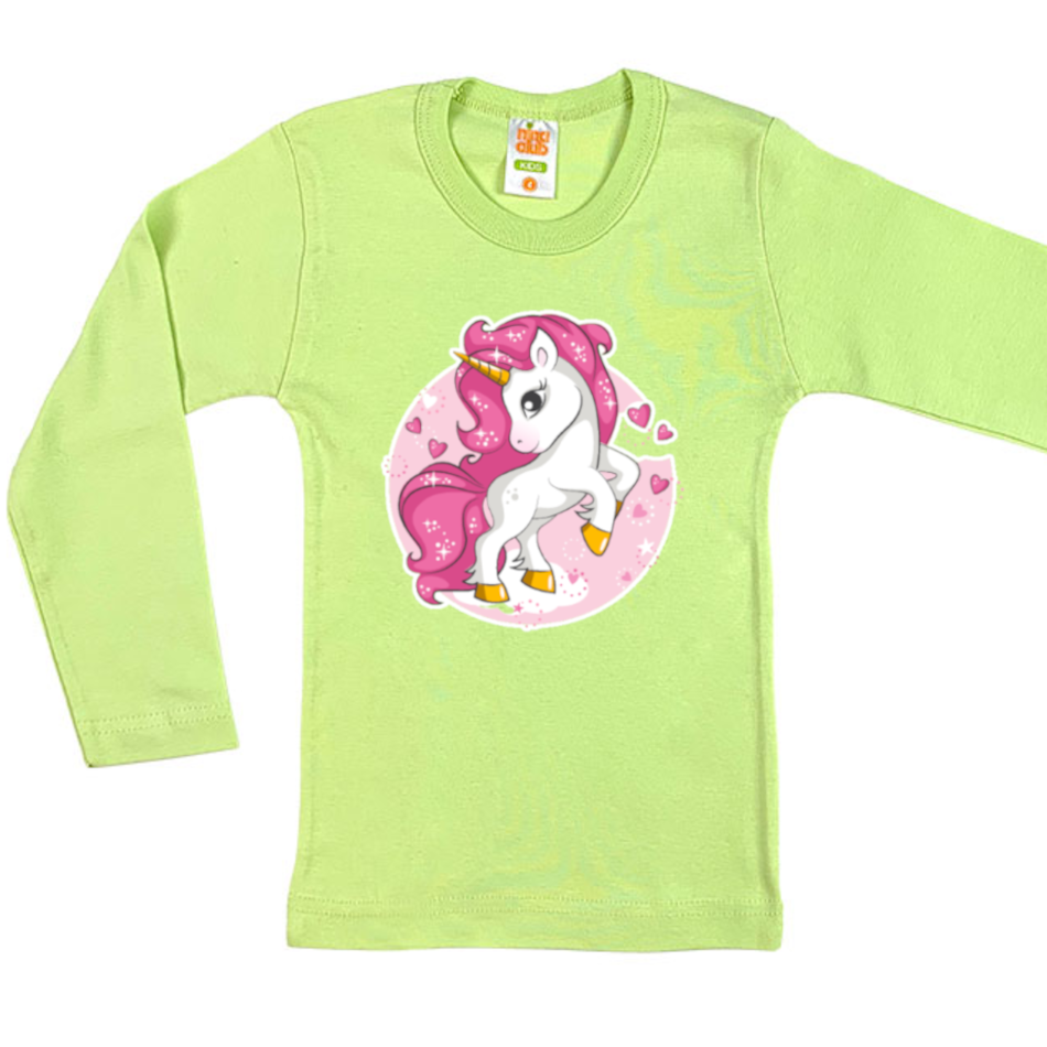 LONG SLEEVED BLOUSE WITH UNICORN FOR GIRLS -  LIGHT GREEN
