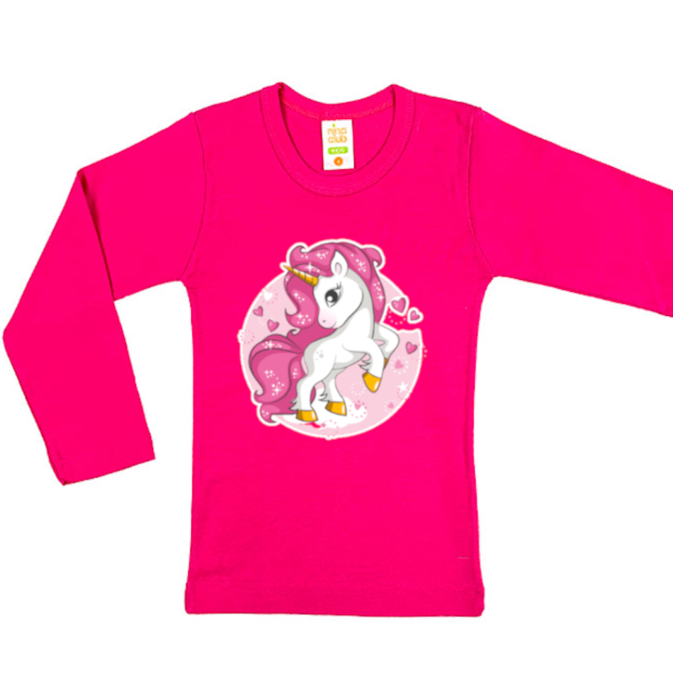 LONG SLEEVED BLOUSE WITH UNICORN FOR GIRLS -  DARK PINK