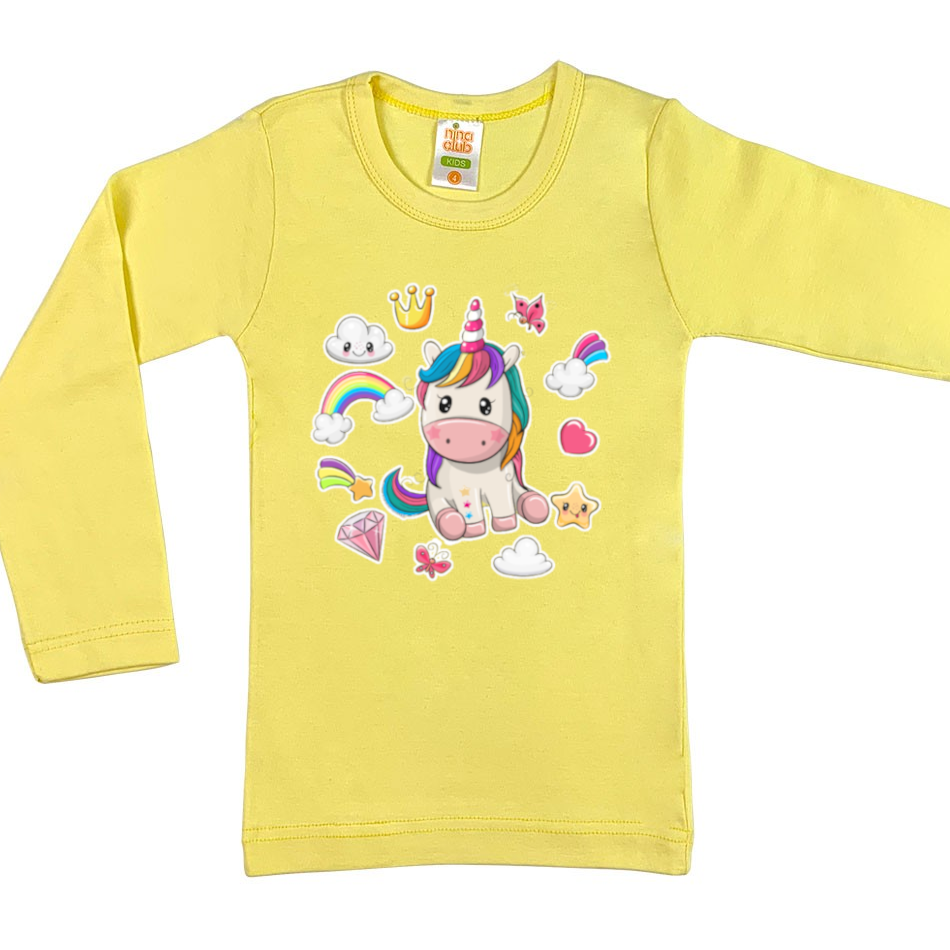LONG SLEEVED BLOUSE WITH UNICORN FOR GIRLS - Yellow