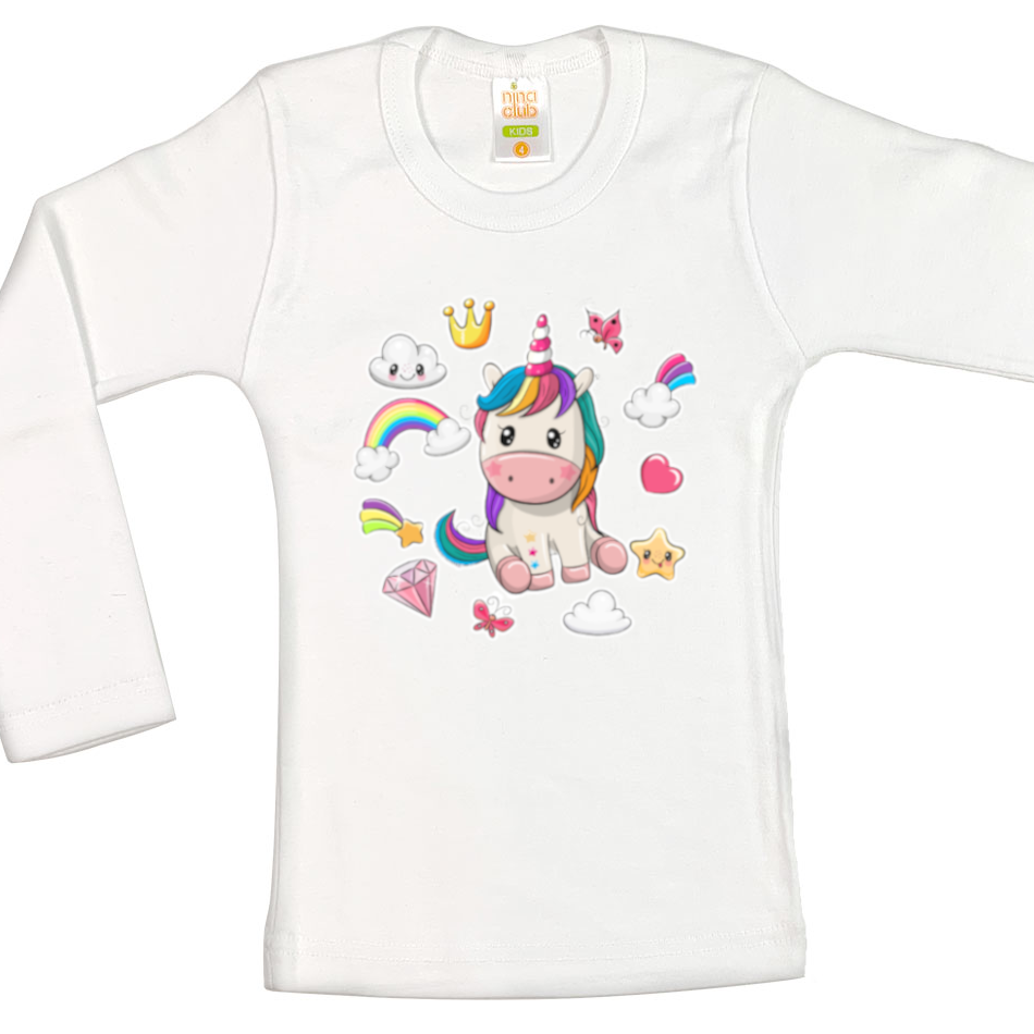 LONG SLEEVED BLOUSE WITH UNICORN FOR GIRLS - white
