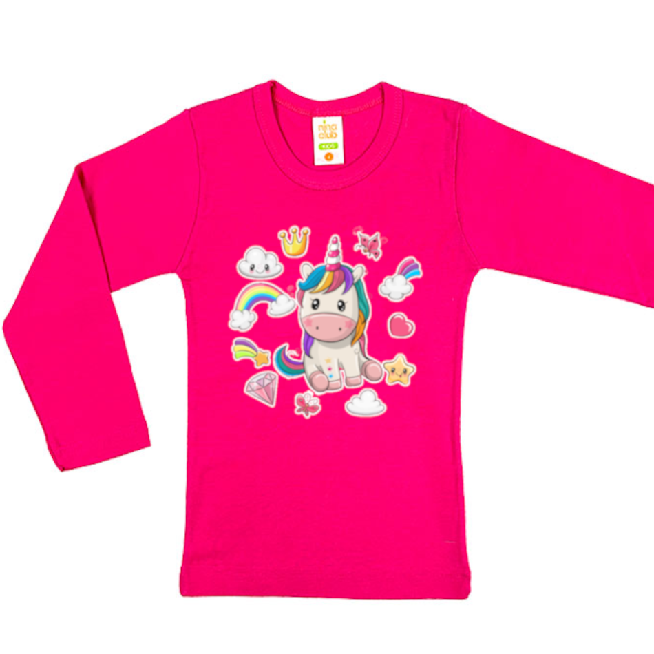 LONG SLEEVED BLOUSE WITH UNICORN FOR GIRLS -  Dark Pink