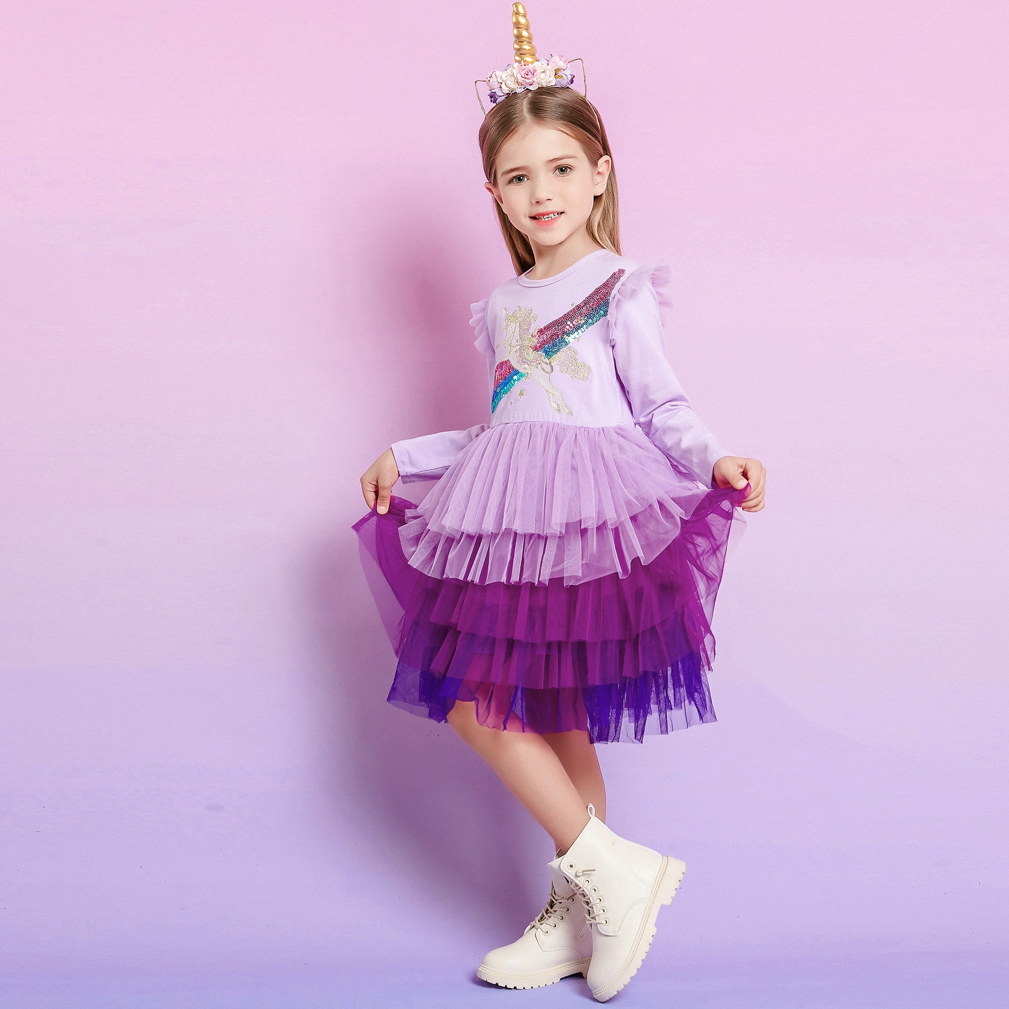 LONG SLEEVED UNICORN DRESS - 10790