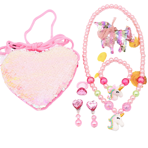 UNICORN JEWELRY SET WITH NECKLACE - BRACELET - EARRINGS - RING - PURSE - HAIR CLIP - 12395