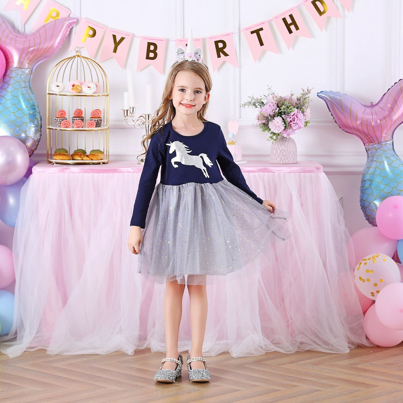 LONG SLEEVED DRESS WITH UNICORN - 10823