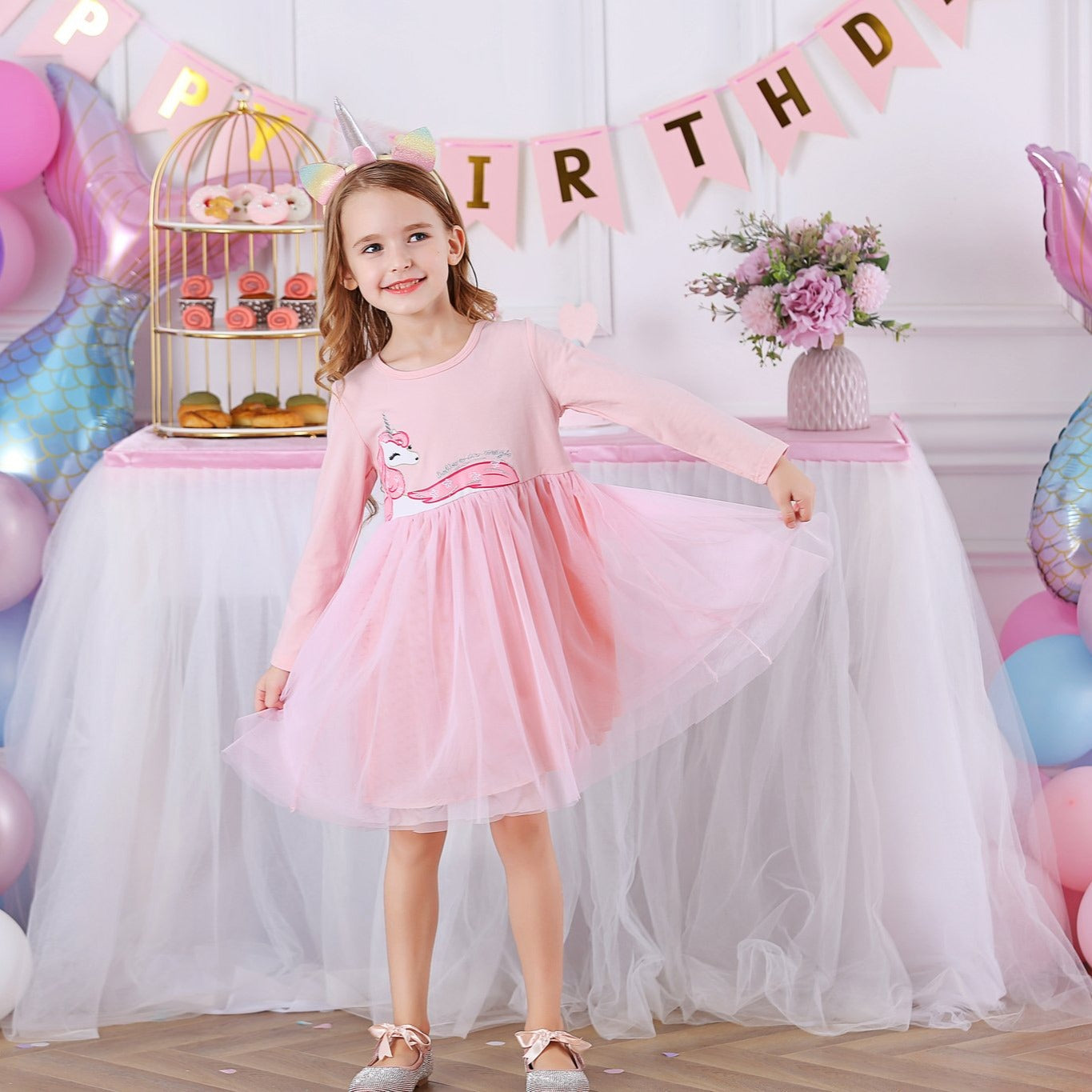 LONG SLEEVED DRESS WITH UNICORN - 10810