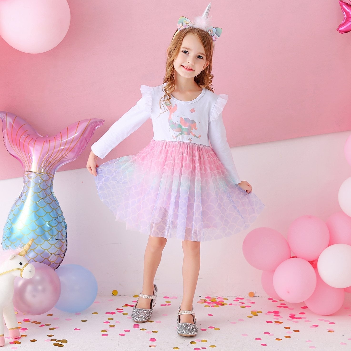 LONG SLEEVED DRESS WITH MERMAID