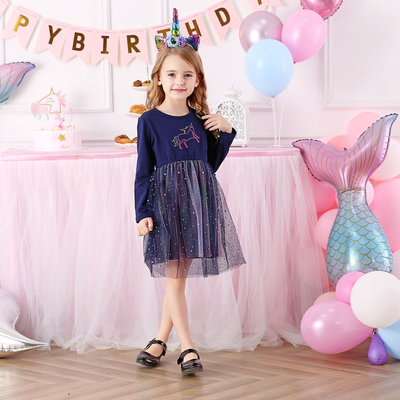 LONG SLEEVED DRESS WITH UNICORN - 10822