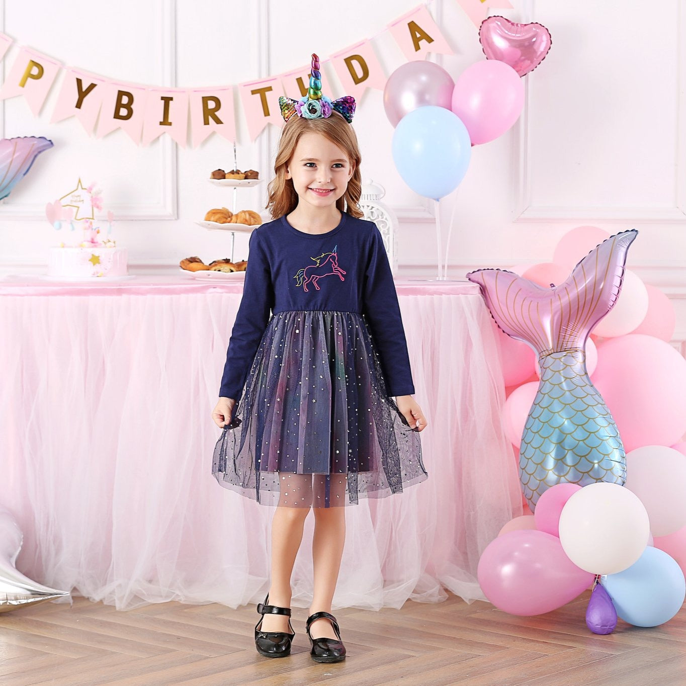 LONG SLEEVED DRESS WITH UNICORN - 10822