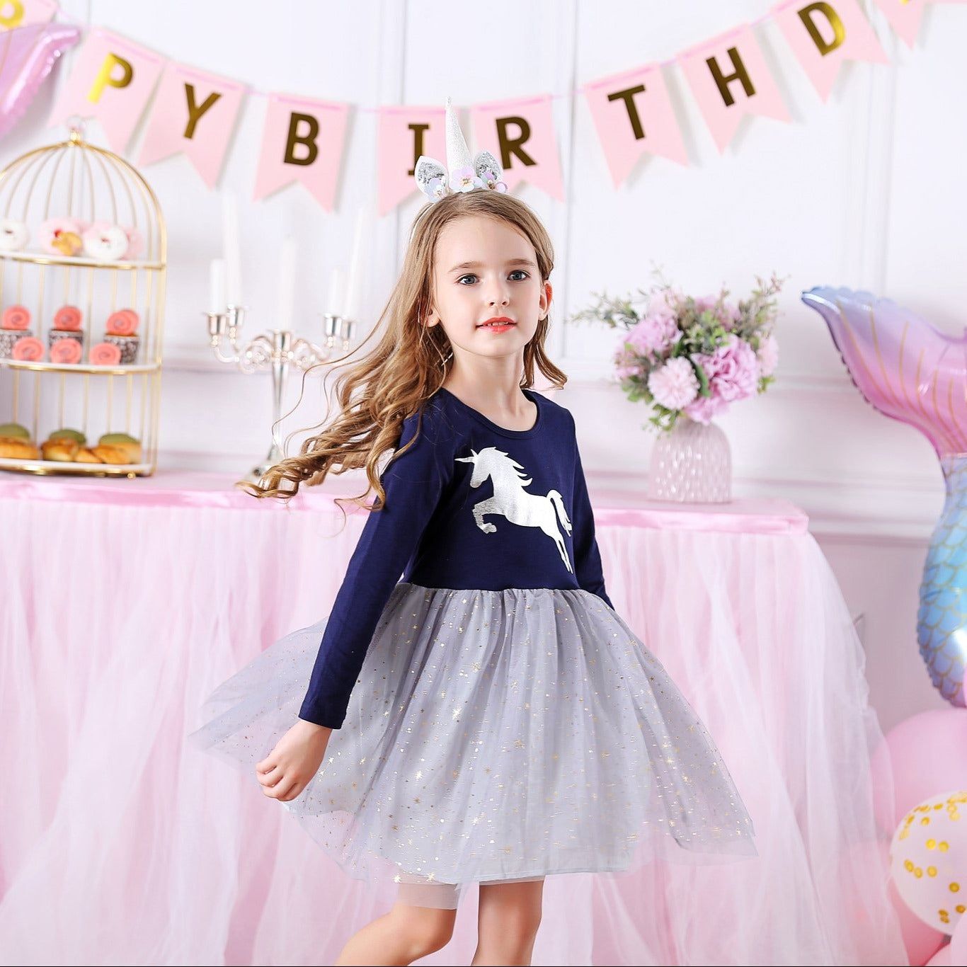 LONG SLEEVED DRESS WITH UNICORN - 10823