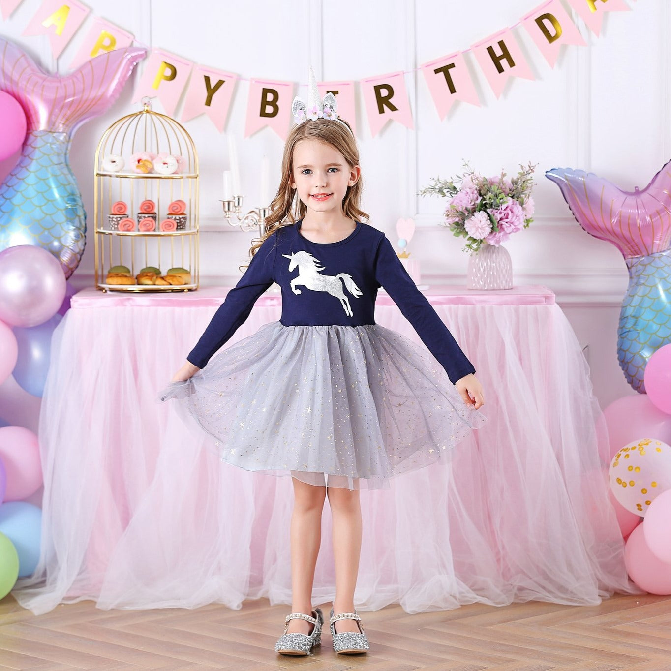 LONG SLEEVED DRESS WITH UNICORN - 10823