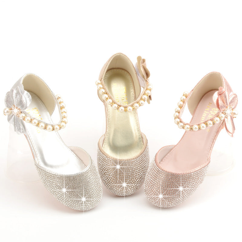 ROSE PINK SHOES WITH SPARKLING RHINESTONES FOR GIRLS - 11646