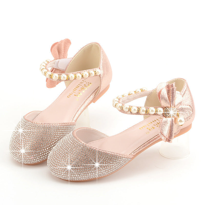 ROSE PINK SHOES WITH SPARKLING RHINESTONES FOR GIRLS - 11646
