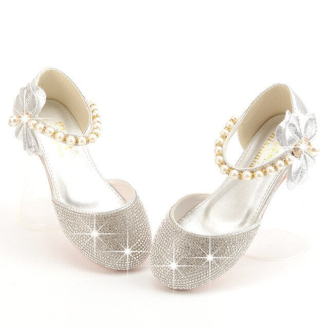 SILVER SHOES WITH SPARKLING RHINESTONES FOR GIRLS  - 11648
